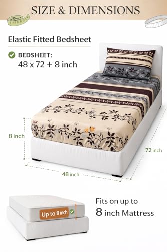 Image of Single Size Elastic Fitted Bedsheet with 1 Pillow Cover - Glace Cotton, Fits 48x72 Inch Mattress (up to 8-inch Depth), All-Around Elastic,Wine Floral