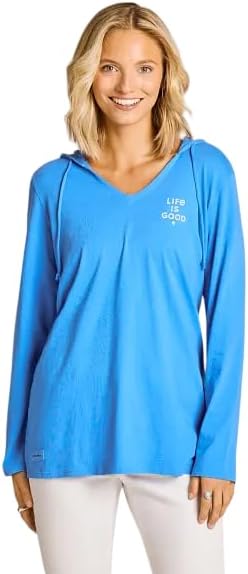 Life is Good. Women's Hanging Flag Rustic Long Sleeve Crusher-LITE Hoodie, Athletic Blue