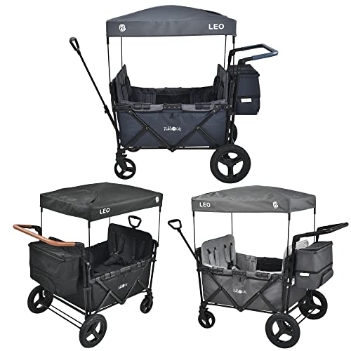 FableKids Chariot à pédales Leo X4Plus avec Toit | Chariot de Transport Pliable | 4X Harnais à 5 Points | Roues Tout Terrain 360° | Frein à Pied | Oxford...