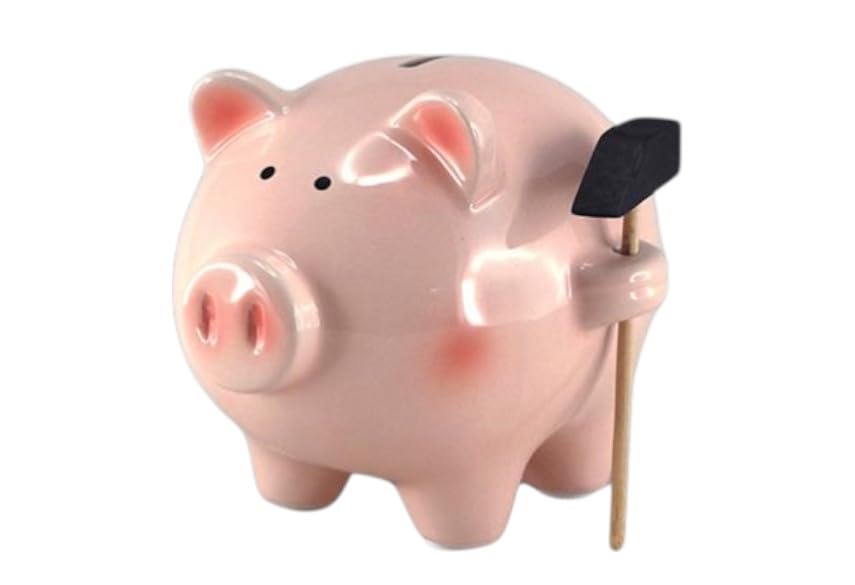 Tirelire Cochon en Céramique à Casser avec Marteau, Rose, 15.5 x 12.5 x 11.8 cm, avec Couvercle Amovible