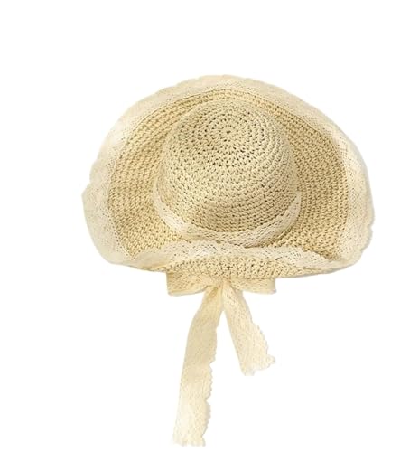Chapeau de paille d'été pour femme avec nœud en dentelle lot de 1 ou 2 pièces pliable