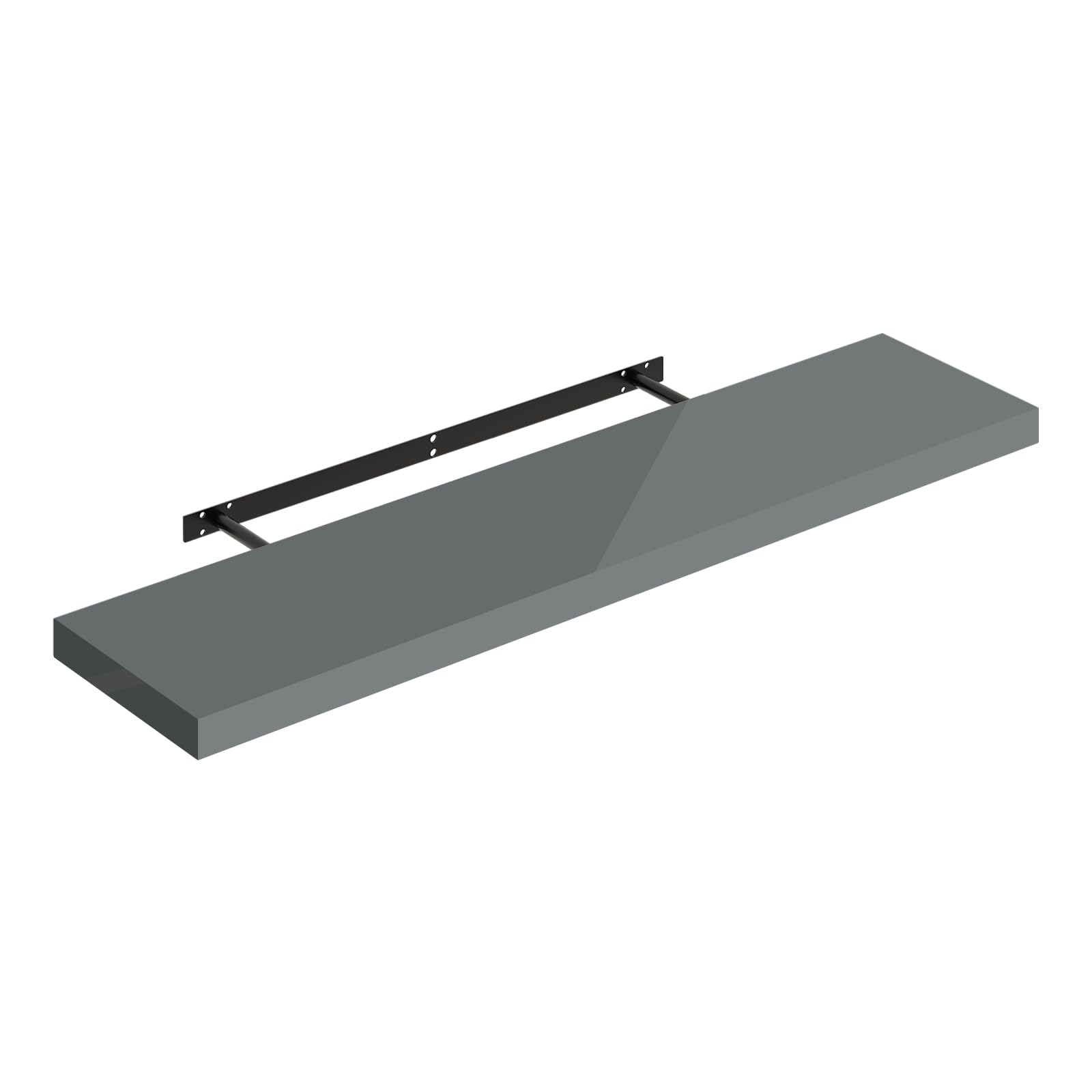 WOLTU Wandregal Regal Wand Schweberegal Regalbrett Wandboard mit Metallhalterung, unsichtbare Montage, für Küche Badezimmer Wohnzimmer Schlafzimmer, aus MDF, Hochglänzend Grau, 100x22,9x3,8 cm