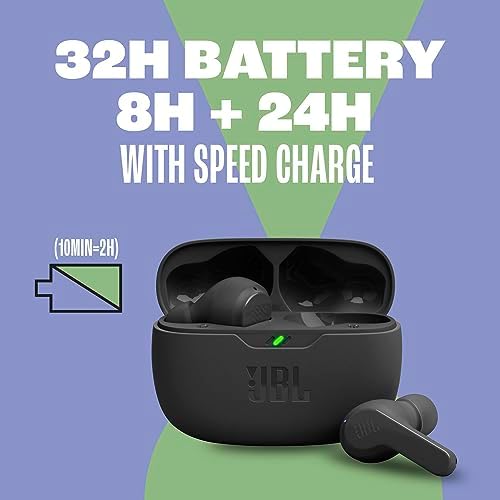 JBL Vibe Beam - True Wireless JBL Deep Bass Sound Earbuds, Bluetooth 5.2, Water & Dust Resistant, Hands-Free Call with VoiceAware, Up to 32 Hours of Battery Life (Black) — view 3
