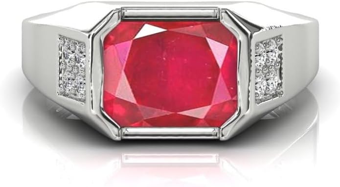 RUBY RING 6.25 Ratti To 6.00 Ratti Natural Ruby Ring Silver Plated Adjustable Ring Astrological Gemstone for Men and Women (Lab - Tested)WITH CERTIFICATE