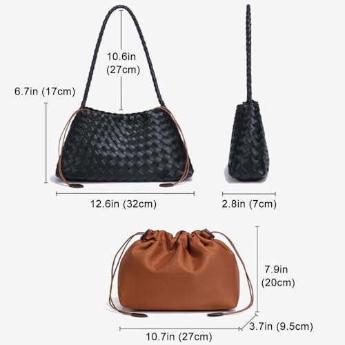 Rejolly Basket Woven Bag for Women Leather Shoulder Handbag Summer Vacation Chic Beach Tote Purse with Drawstring Pouch3