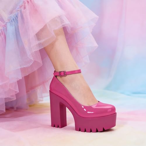 Image of Ulalaza Women Mary Jane Dress Pumps Lolita Shoes Cute Platform Gothic Double Ankle Strap Round Toe Chunky Heel Uniform Pumps Shoes Perfect for School Party Business Work Dance Date Night Club