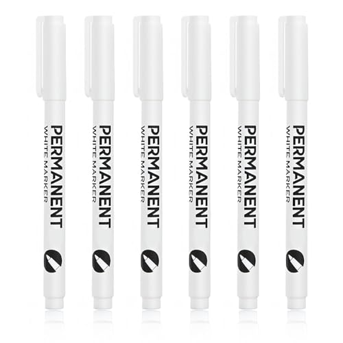 UYGTHI Paquete de 6 rotuladores permanentes blancos – Bolígrafo blanco fino de 1 mm para papel negro, tela, metal, madera, vidrio, plástico, neumáticos, secado rápido, impermeable y resistente a la
