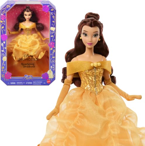 Mattel Disney Princess Belle Sparkling Princess Fashion Doll & Accessories w/Removable Dress Shoes & Earrings Inspired by Beauty & the Beast Movie