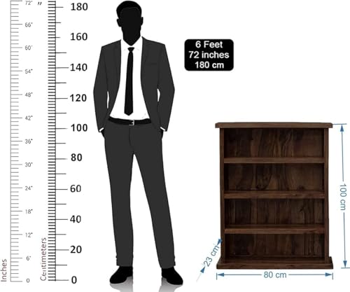 Image of Wooden Book Shelf for Living Room | Solid Pure Wood 4 Shelves Bookcase Shelf for Home & Office | Sheesham Wood, Walnut Finish