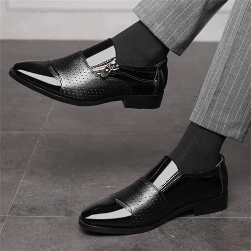 Tuxedo Dress Shoes for Men Classic Patent Leather Office Business Shoes Zipper Hollow Breathable Formal Oxfords Shoes Black3