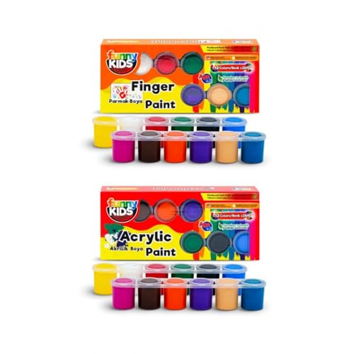 Rich Funny Kids - Juego de pinturas acrílicas para niños (12 colores x 25 ml, 12 colores de 25 ml, seguro y no tóxico para proyectos de arte infantil)