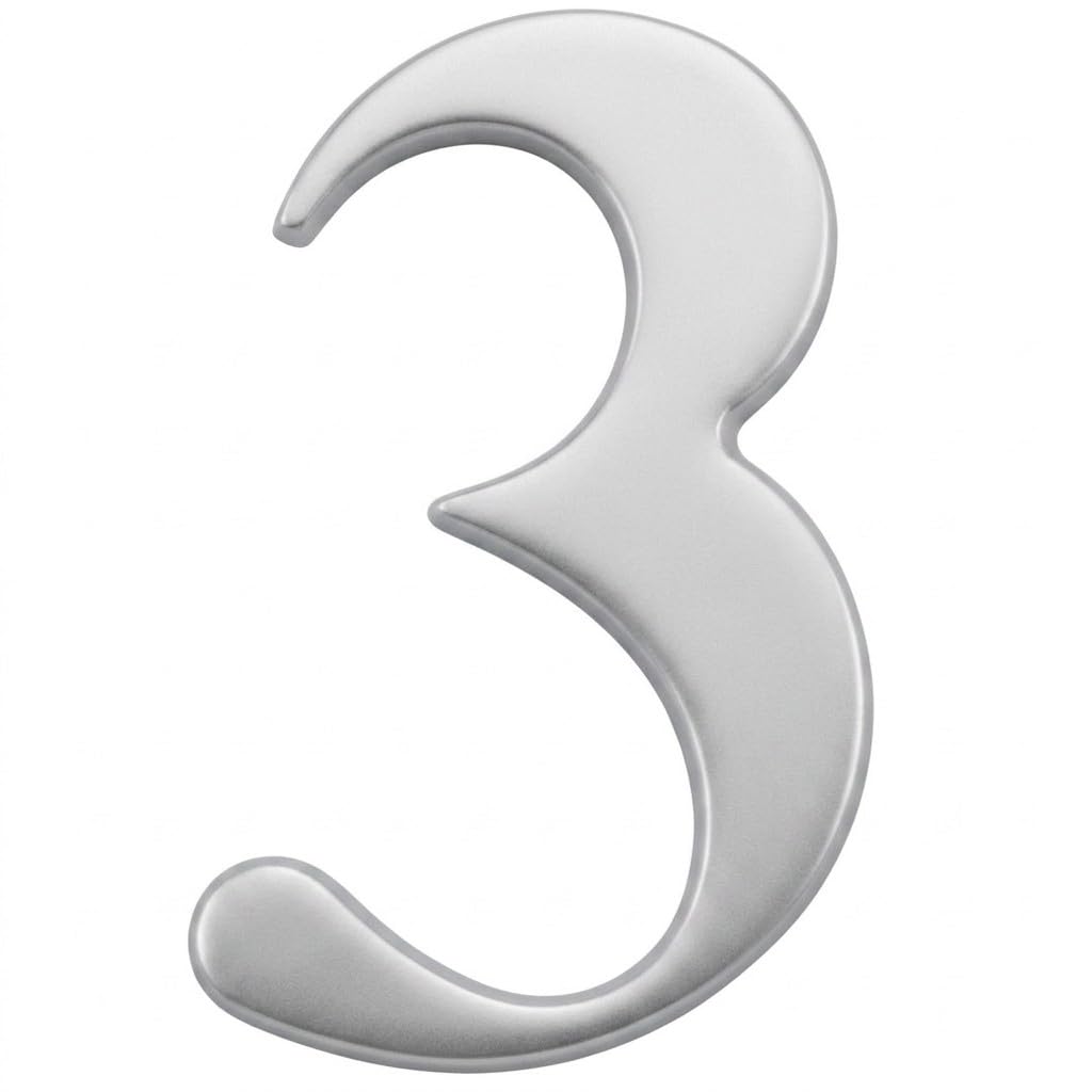 3" House Door Number Silver Anodised Self Adhesive, Times Roman, 3
