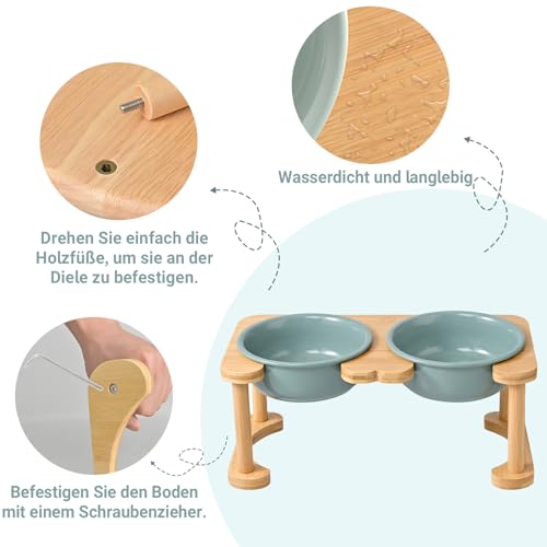 SPUNKYJUNKY Futterstation Hund Erhöht Hundenapf Keramik Erhöhter Futternapf für Hunde und Katzen (800ml, Dunkelgrün)