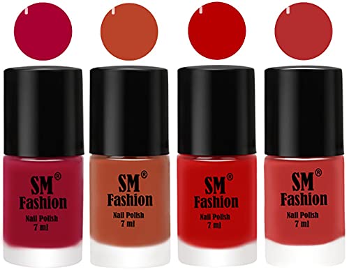 Image of Nail Polish Combo Set (Pack of 4) Quick Dry Gel Finish Nail Paint | Dark Magenta,Light Coral,Red,Coral Pink | 7 ml Each