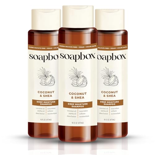 Soapbox Shampoo, Vegan & Cruelty Free Hydrating Shampoo with Coconut Oil & Shea Butter, Color Safe Shampoo 16oz (Pack of 3)