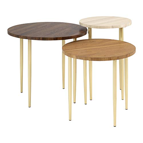 Walker Edison 3 Piece Modern Round Nesting Coffee Table Set Living Room Accent Ottoman Storage Shelf, Set Of 3, Dark Walnut #TOP5