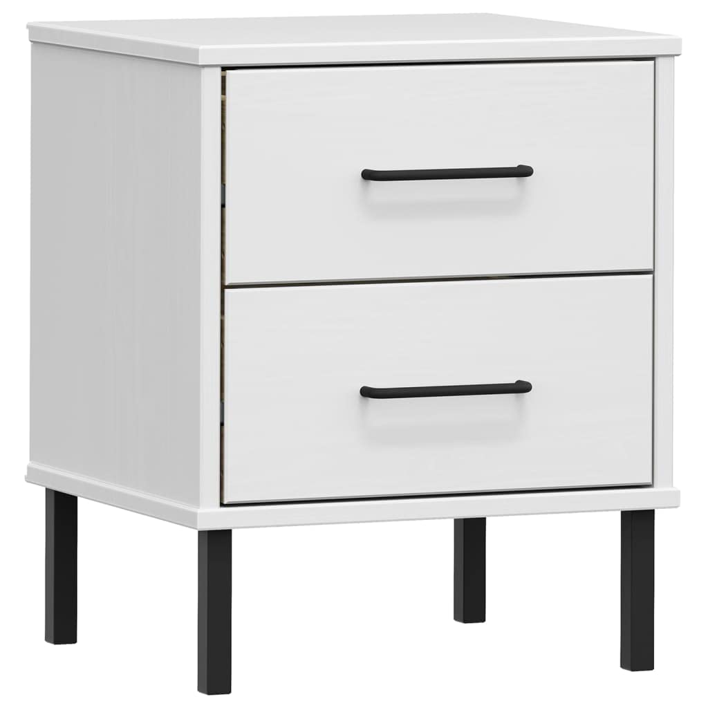 Table de chevet Oslo à 2 tiroirs en bois, grand rangement de nuit avec pieds en métal stable