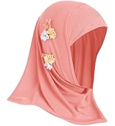 ODIZLI Kids Girls Muslim Instant Hijab Ready To Wear Islamic Shawls Turban with Flowers Scarfs Je...