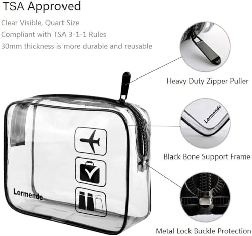 Image of Lermende TSA Approved Toiletry Bag,Clear Travel Toiletry Bag for Women Men, Airport Travel Accessories, Medicine Bag, Bathroom Cosmetic Bag. Quart Size Travel Organizer for Toiletries (5Black)