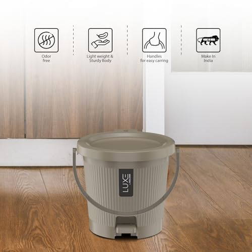 Image of KOLORR Luxe Premium Plastic Pedal Dustbin | Modern Plastic Waste Bin, Trash can with Sleek Design for Home, Kitchen, Office, Bathroom & Washroom - Small, Lt Brown