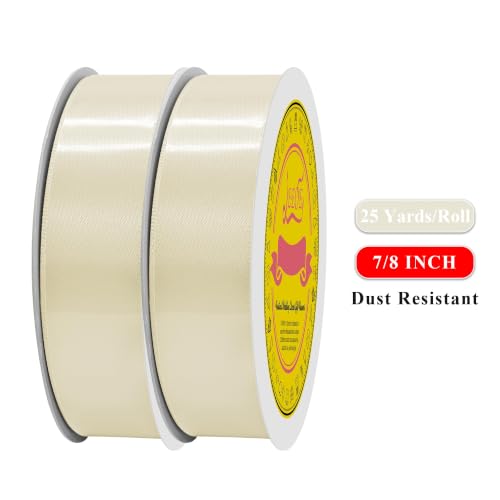 Image of 2 Rolls Double Face Ivory Satin Ribbon 7 /8 Inch Polyester Ivory Ribbon for Gift Wrapping Very Suitable for Weddings Party Invitation Decorations and More,Total 50 Yards