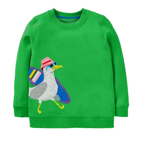 Toddler Boys Sweatshirts Patterned Pullover Crewneck Long Sleeve Cotton Animals Tops Shirts… White