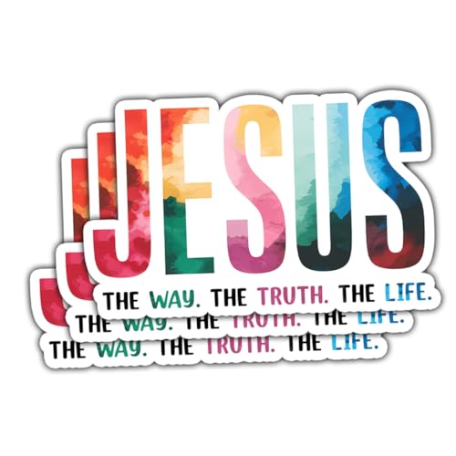 3 Pcs Jesus Sticker The Way The Truth The Life Bible Verse Christian Vinyl Decal Religious Faith Waterproof Aesthetic Inspirational Scripture Quote Sticker for Laptop Water Bottle Car (J1, 3 inch)