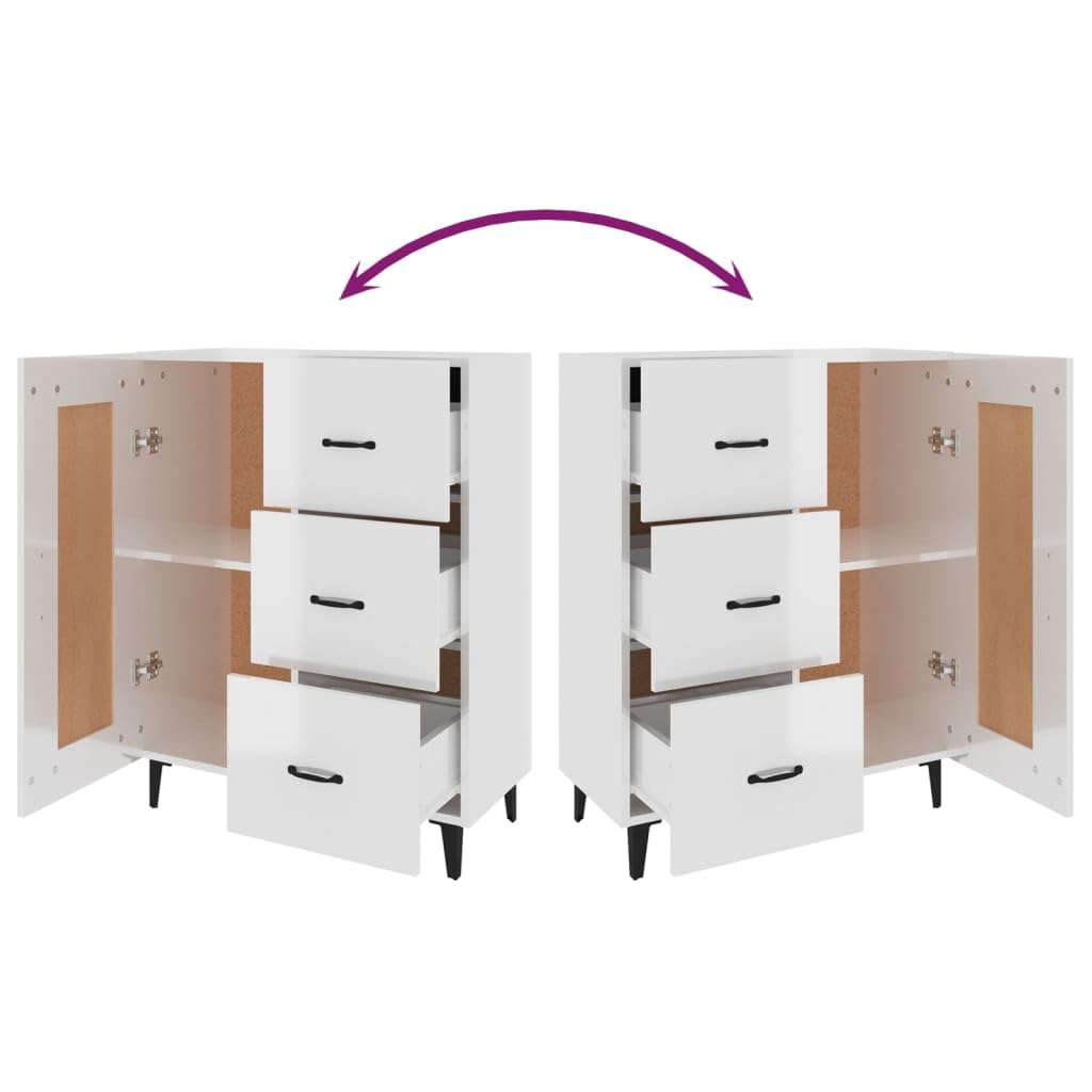 vidaXL Aparador Armario Mueble Auxiliar Almacenamiento Sala de Estar Comedor Cocina Dormitorio de Madera Contrachapada Blanco Brillante