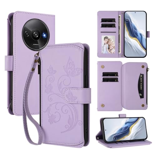 Cover Compatibile con Xiaomi Poco C61 4G con Redmi A3 A3X Cordinoã€5 Portacarteã€ã€Portafoglio a cernieraã€ã€Chiusura magnetica〠Stand Flip Custodia Purple