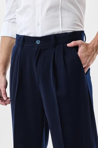 Image of SNITCH Men Formal Trousers | Relaxed Fit Pleated Front Design | Durable Polyester Blend with Medium Stretch & Smooth Texture | Ideal for Office & Club Wear