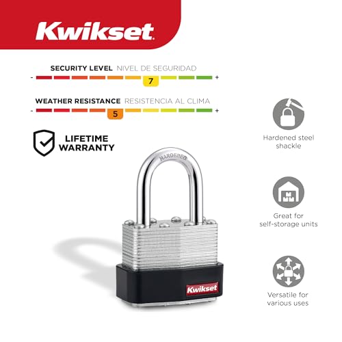 Kwikset Laminated Steel Padlock with Hardened Steel Shackle, 4-Pack, Silver - image 2