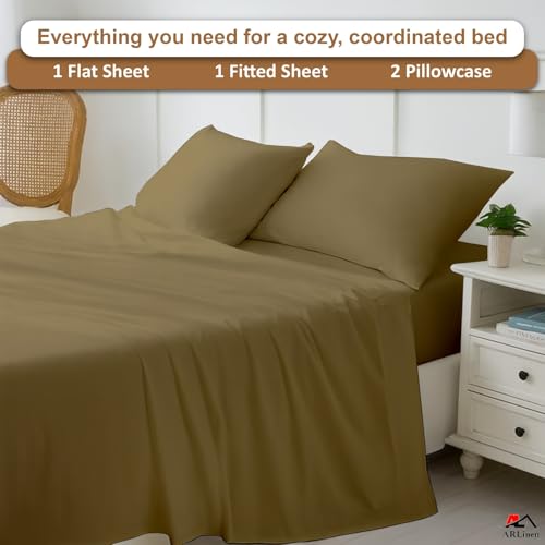 ARlinen 4 Piece Queen Sheet Sets, Egyptian Cotton, 10-Inch Deep, Taupe by ARlinen - Used condition - Image 5