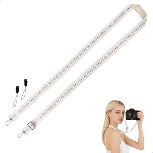 lemgyiamz Sangle Appareil Photo Dragonne, Harnais Photographe en Tissu avec Attaches Acier Inoxydable, Longueur Réglable 110cm pour la Plupart des Appareils Photo Numériques et Compacts