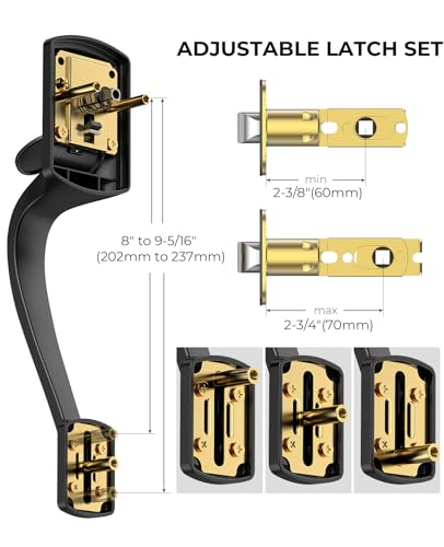 Image of Black Front Door Handle No Lock, Heavy Duty Front Door Lock Set | Exterior Door Handle No Lock for Every Deadbolt, Zinc Exterior Door Lock, Entry Handleset with Lever, Easy Install, Universal