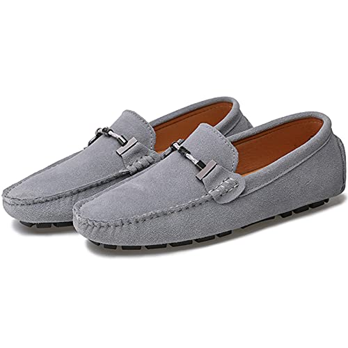 Yldsgs Flat Loafer For Men Suede Leather Slip-On Dress Driving Moccasins Casual Boat Shoes Grey 12.5/48 #TOP5
