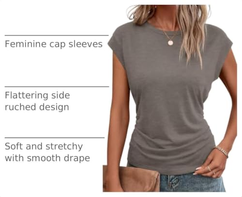 Image of Bliwov Womens Summer Tops Cap Sleeve Crew Neck Casual T Shirts