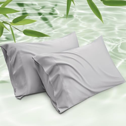 Bedsure Cooling Pillow Cases Standard Size, Rayon Derived from Bamboo Standard Pillowcases Set of 2, Breathable & Silky Soft Cool Bedding Pillow Covers with Envelope Closure, Light Grey, 20x26 Inches