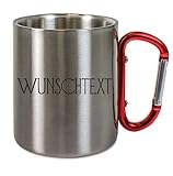 CreaLuxe Edelstahltasse mit Karabiner - !! Wunschtext !! - Tasse personalisiert - Kaffeetasse - Bürotasse - Personalisierte Geschenke - Personalisierte Tasse nach ihren Wünschen