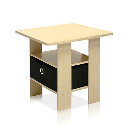 Furinno Andrey End Table / Side Table / Night Stand / Bedside Table With Bin Drawer, Steam Beech/Black #TOP2