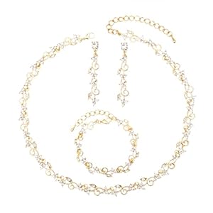 chaoyite Fashion Statement Choker Necklace Dangle Earrings Link Bracelet Sparkly Crystal Rhinestone Wedding Jewelry Sets for Bridesmaids Women Bridal Costume Accessories