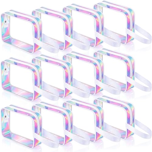 Silkfly 12 Pack Clear White Clear Toiletry Bag PVC Travel Cosmetic Bag with Handle Strap Makeup Pouch with Zipper for Women Summer Vacation Salon Teacher Gift