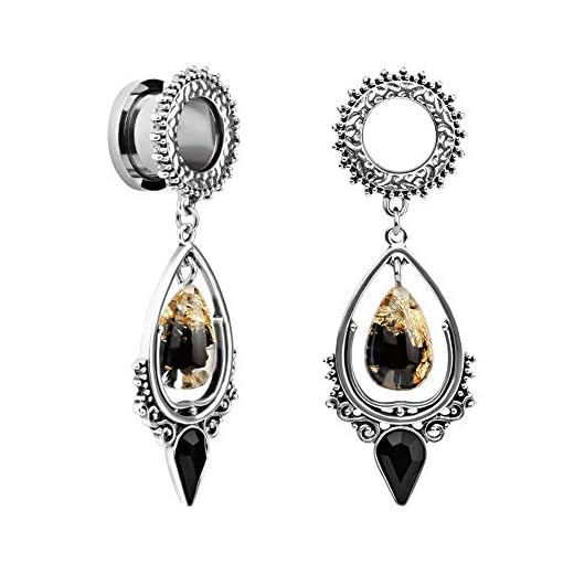 KUBOOZ 1 Paar Wassertropfen Vintage Anhänger Edelstahl Ohrstöpsel Tunnel Messgeräte Keil Piercings00g