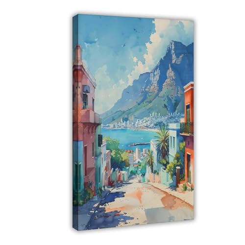 Cape Town South Africa Watercolor Painting Cape Town Coast Wall Art Cape Town Poster Print Travel Art Canvas Poster Wall Art Print Frame 12x18inch(30x45cm)
