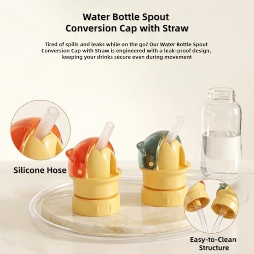 Water Bottle Spout Conversion Cap with Straw, Reusable Straw Cap Portable Water Bottle Spout Adapter, No Spill Soft Silicone Straws Makes Drinking on the Go, for Bottles Mouths (2PCS*Mix) - 1