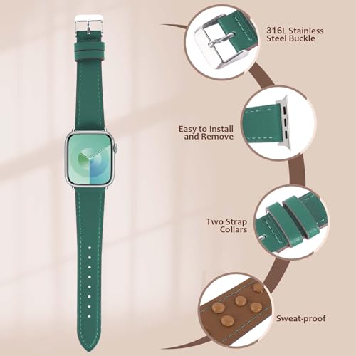 Genuine Leather Band Compatible with Apple Watch Bands for Women Men 49mm 46mm 45mm 44mm 42mm 41mm 40mm 38mm, Soft Leather Replacement Strap for iWatch Ultra/SE/Series 11 10 9 8 7 6 5 4 3 2 1