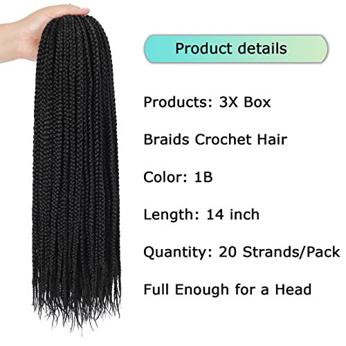 Crochet Hair Medium Box Braid Crochet Hair 14 Inch 7 Packs Crochet Box Braids Hair Pre-Looped, 20Strands/Pack Goddess Box Braid Crochet Hair, Ombre Crochet Hair (14 Inch, 1B) #TOP3