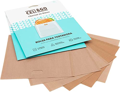 CELI&GO Toasterbeutel - 6 Stück Antihaft-Toastbeutel, wiederverwendbar, waschbar, ohne PFOA, Vermeiden von Kreuzkontamination - Maße Toast 16 x 16,5 cm Cover
