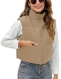 AKEWEI Warm Puffer Vest for Women Cute Cropped Cotton Vests Sleeveless Bomber Jackets Winter Down Ja