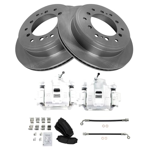 Image of TRQ Rear Brake Pad and Rotor Set Semi Metallic Rotors Calipers Compatible with 2010-2014 Toyota FJ Cruiser