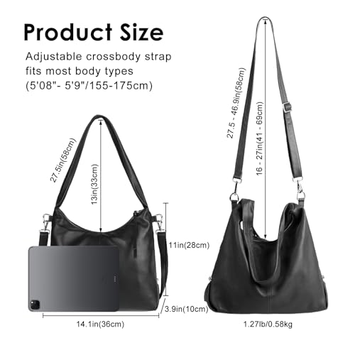 Image of MFFOR Genuine Leather Hobo Bags for Women,Large Tote Purses,Handbag | Slouchy design, Shoulder bag, 14.1*3.9*11inch, Adjustable strap, Large capacity, Secure closure